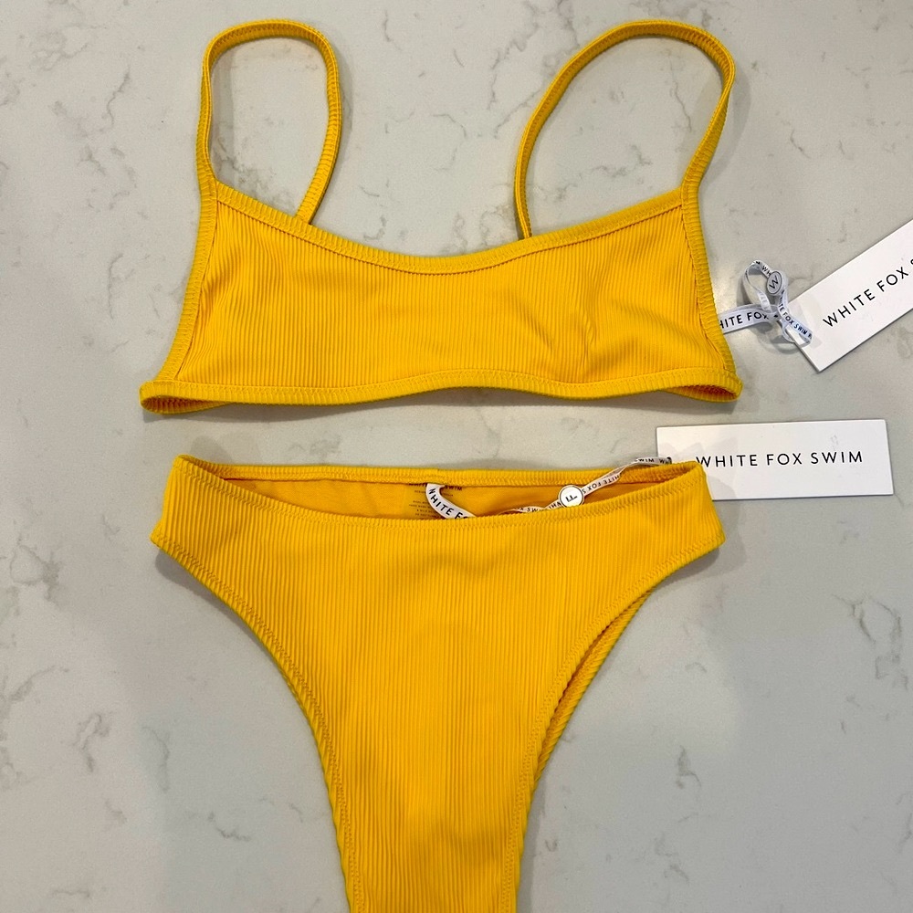 NWT White Fox Swim High Waist Ribbed Bikini Top & Bottom